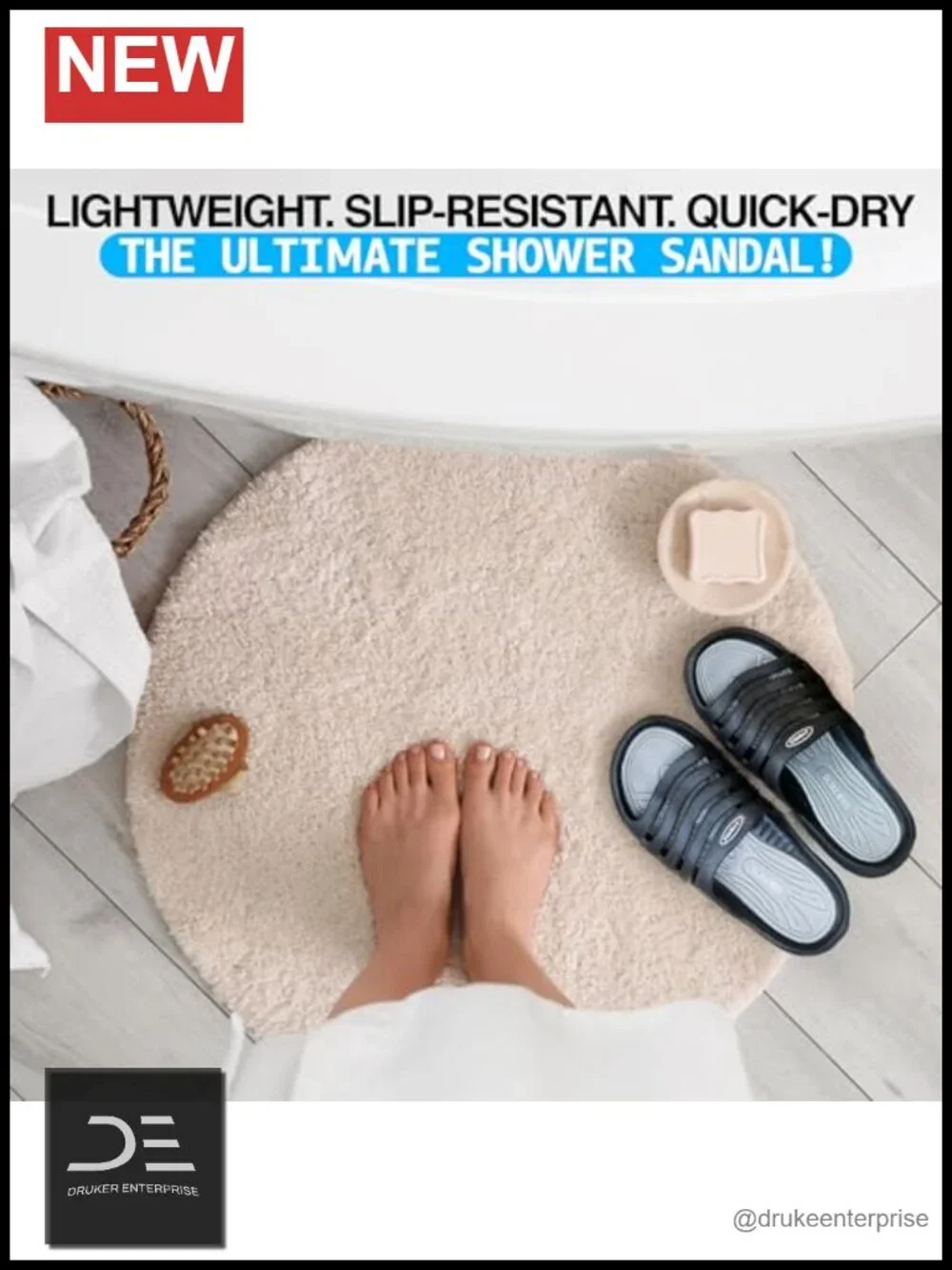 Slip-On Shower Sandals Waterproof Slides Lightweight Comfortable Pool Shoes